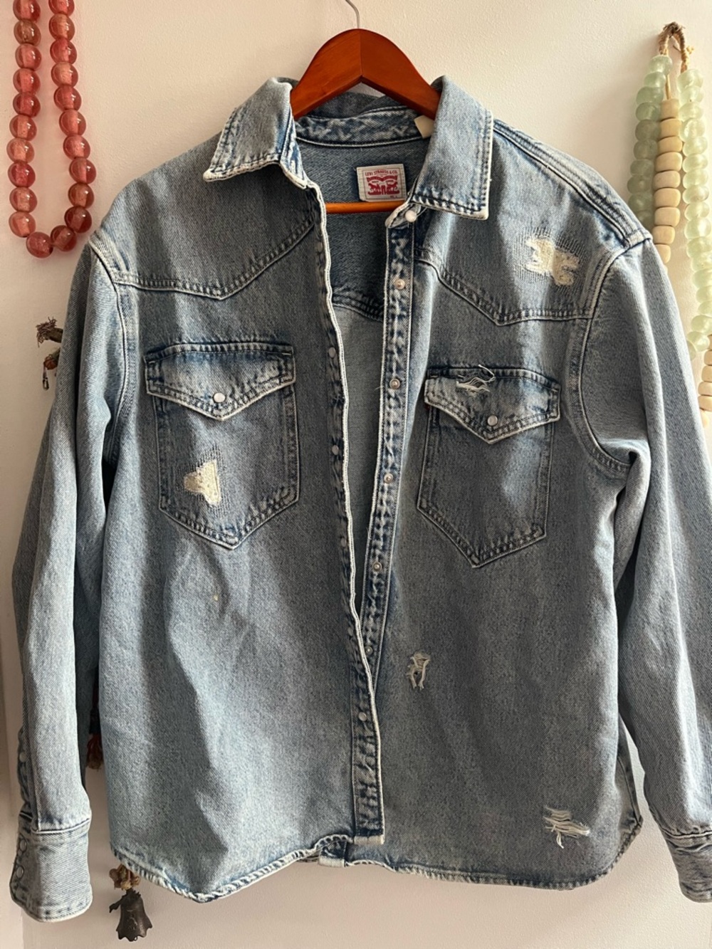 Levi's Distressed Light Blue Denim Button-Down Shirt